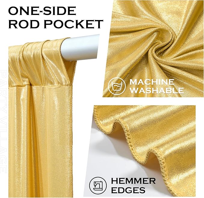 PartyVillage 10x10FT Gold Sequin Backdrop Curtain -2 Panels 5x10FT Wrinkle Free Shimmer Back Drop Cloth, Glitter Backdrop Drapes for Photography, Birthday, Wedding, Graduation Background