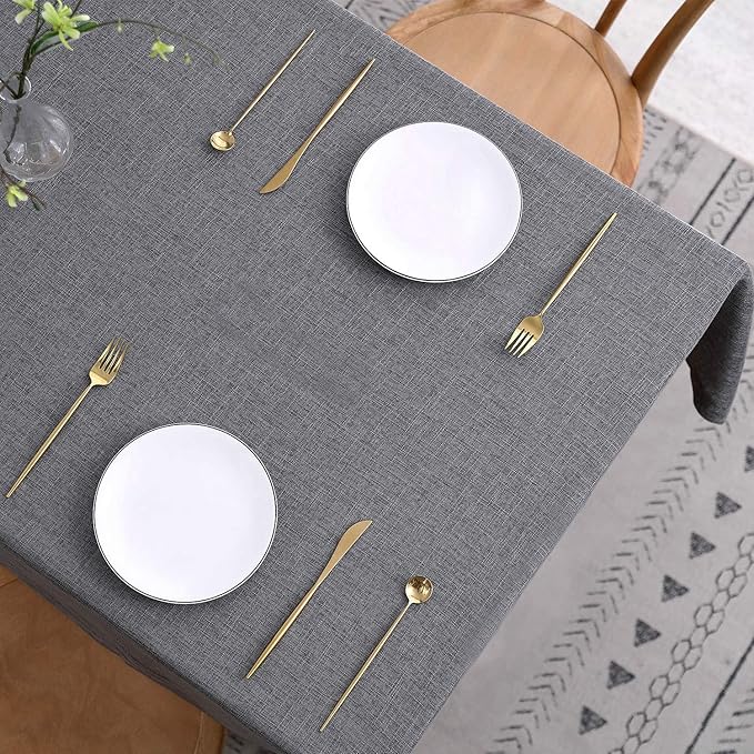 maxmill Flaxy Faux Linen Table Cloth with 2-Tone Slubby Texture Wrinkle Free Anti-Shrink Soft Tablecloth for Kitchen Dining Tabletop Outdoor and Indoor Use Rectangle 60 x 104 Inch Charcoal