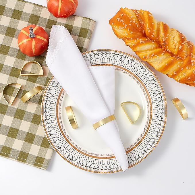 16Pcs Metal Gold Napkin Rings Set, Stainless Steel Metal Gold Napkin Holder, Fall Thanksgiving Christmas Easter Napkins Rings for Table Decor Wedding, Banquet, Party