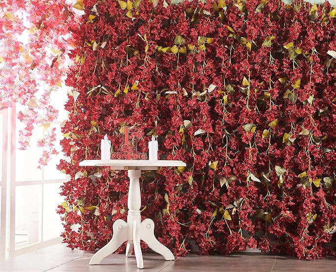 Flower Garland, Artificial Hydrangea Vine Flowers, Hanging Fake Hydrangeas Vine for Room Anniversary Wedding Birthday Christmas Wall Arch Decor, 2 Pcs, Floral Garland, Red Flower