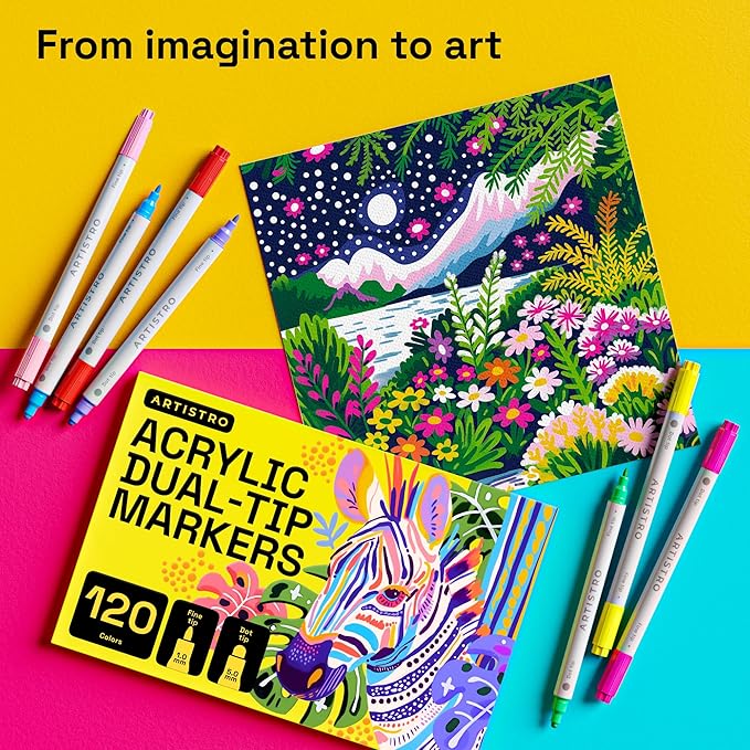 ARTISTRO 120 Acrylic Paint Pens, Acrylic Paint Markers, Fabric Markers for Textile, Canvas, Rock, Glass, Wood, Paper, Pumpkin, DIY (Dual Tip Dot + Fine, 120)