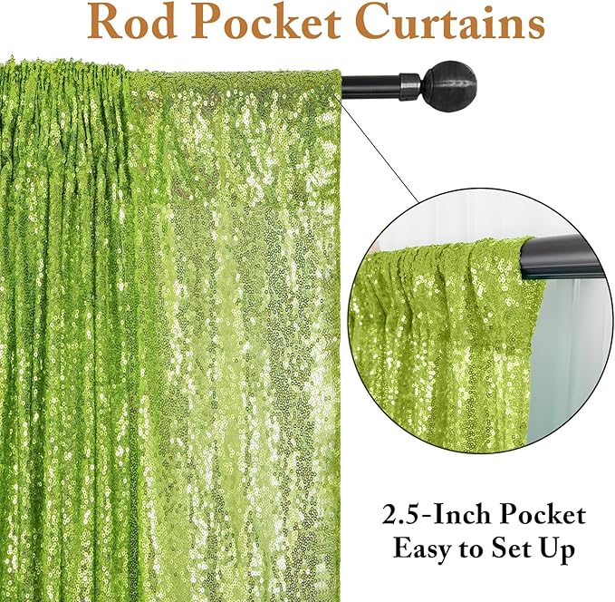 ShinyBeauty Green Sequin Backdrop Curtains 8ft 2 Panels Glitter Backdrops for Photoshoot Shimmer Background Wedding Backdrop Party (4FTx8FT,Olive Green)