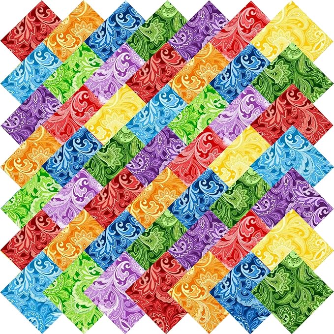 5"x 5" 50 PCS 100% Cotton Floral Fabric Squares Bundles Quilting Supplies for Sewing DIY & Quilt Beginners— Paisley