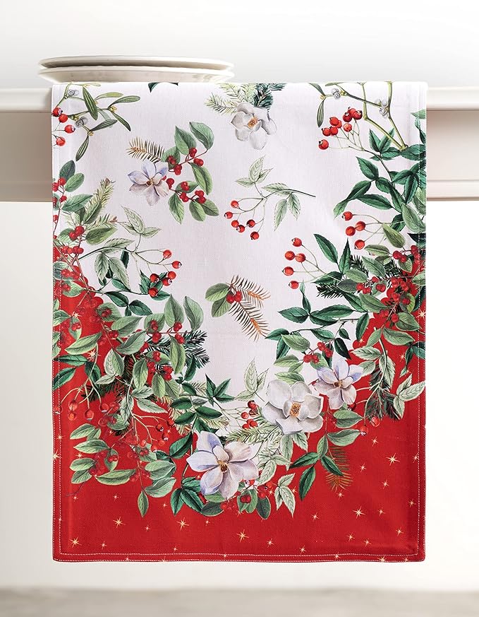 Maison d' Hermine Table Runner 100% Cotton Double Layer Table Runners 108 inches Long for Thanksgiving Christmas Decorations Home Kitchen Dining Party Wedding (Noel, 14.5" x 108")