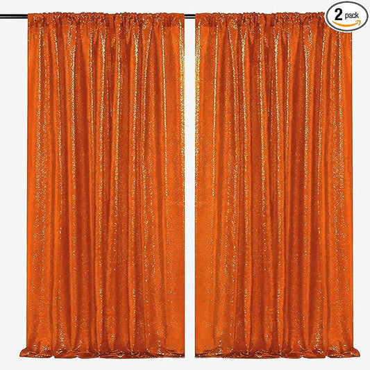 Orange Sequin Backdrop 4FTx8FT 2 Panel Glitter Fall Sequin Backdrop Sparkle Photo Background for Birthday Halloween Easter Thanksgiving
