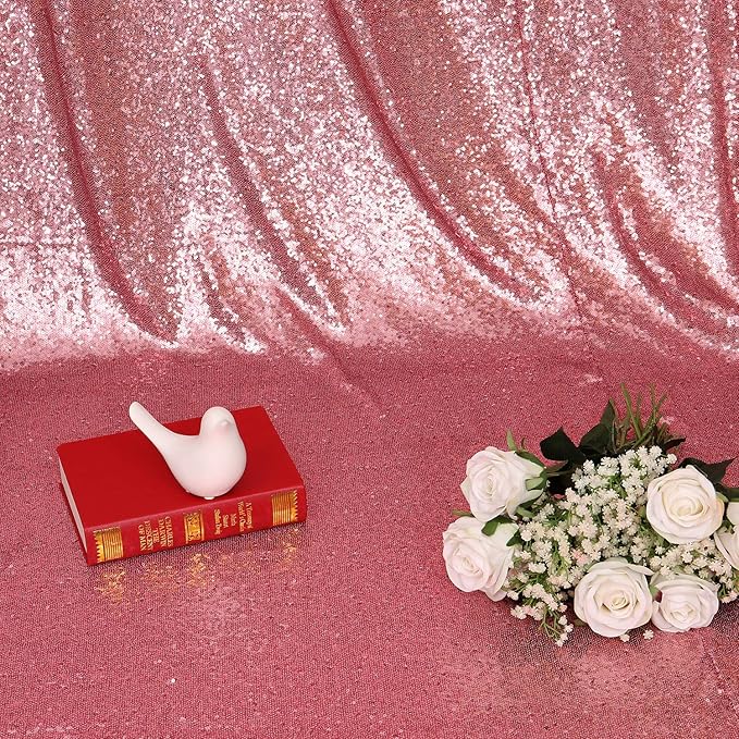 Poise3EHome 2Pcs 3Ft x 8Ft Fuchsia Pink Sequin Backdrop Curtain, Glitter Photography Background, Sequence Xmas Thanksgiving Backdrop for Wedding Party Holiday Festival Decor