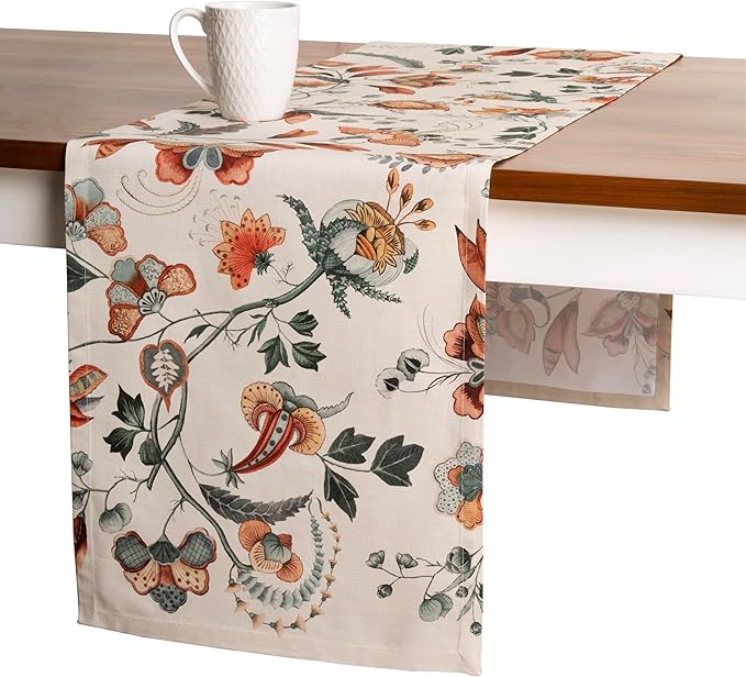 Maison d' Hermine Table Runner 100% Cotton Single Layer Table Runners 108 inches Long for Thanksgiving Christmas Decorations Home Kitchen Dining Party Wedding (Dalida, 14.5" x 108")