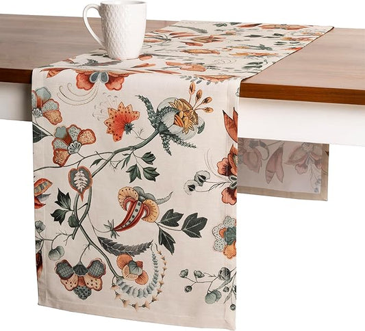 Maison d' Hermine Table Runner 100% Cotton Single Layer Table Runners 108 inches Long for Thanksgiving Christmas Decorations Home Kitchen Dining Party Wedding (Dalida, 14.5" x 108")