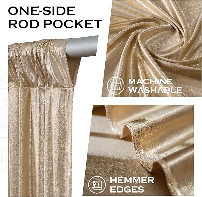 PartyVillage 10x10FT Champagne Gold Sequin Backdrop Curtain -2 Panels 5x10FT Wrinkle Free Shimmer Back Drop Cloth, Glitter Backdrop Drapes for Photography, Birthday, Wedding, Graduation Background