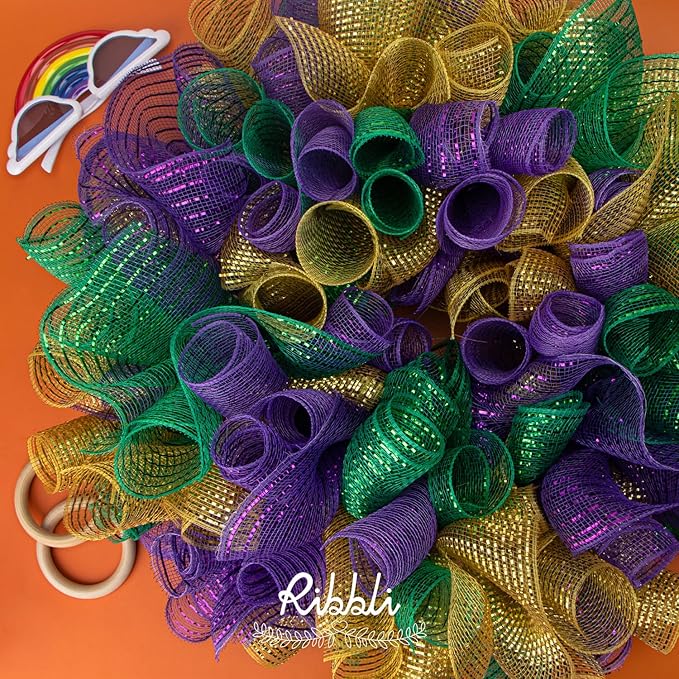 Ribbli 2 Rolls Emerald Green Mesh Ribbon,10 inch x 30 feet(10Yard) Each Roll,Metallic Emerald Green with Wide Green Foil,St.Patricks Day Ribbon for Wreath Swags and Decorating