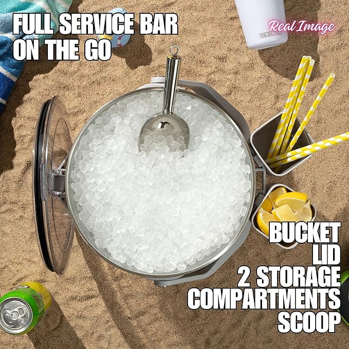 Large Insulated Ice Bucket with Lid – Stainless Steel Ice Bucket and Scoop – Ice Buckets for Parties, Bars – Ice Bucket with Lid and Scoop – Outdoor Ice Bucket, Champagne (Black)
