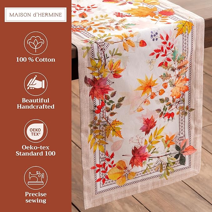 Maison d' Hermine Table Runner 100% Cotton Single Layer Table Runners 108 inches Long for Thanksgiving Christmas Decorations Home Kitchen Dining Party Wedding (Amarante, 14.5" x 108")