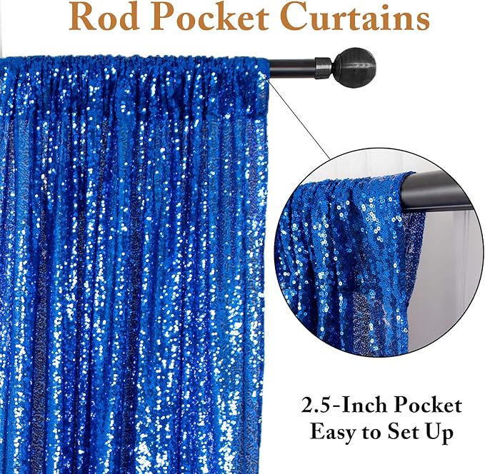 ShinyBeauty Blue and Gold Sequin Sparkle Photo Backdrop 2x8FT (4 Panels) - Wall Decor for Weddings, TikTok Videos, Birthday Parties, Baby Showers & Live Streams