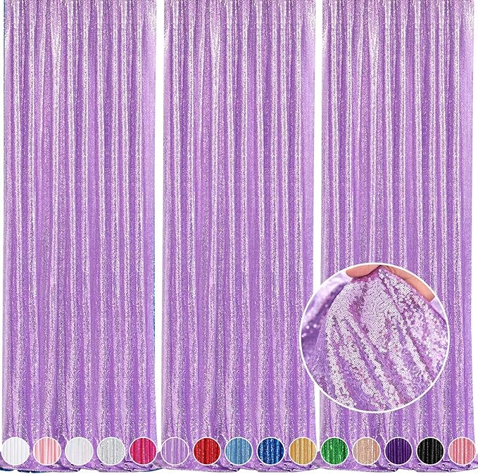 Glitter Curtain Backdrop Sequin Panels: Light Purple Sequin Background Drapes 2FTx8FT Sparkle Fabric Baby Bridal Shower Party Decorations