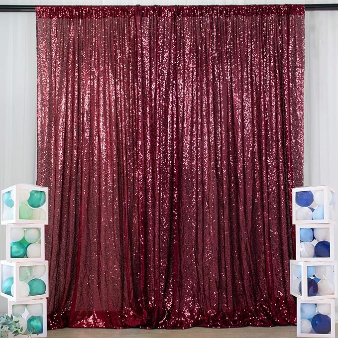 ShinyBeauty Glitter Burgundy Backdrop Curtain 4Ftx7Ft Sequin Curtains Photobooth Backdrops,Wine Wedding,Party,Birthday Wall Background