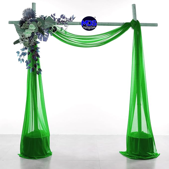 MDS Halloween Chiffon Draping Fabric - 2 Panel, 30" Wide x 75ft Long - Sheer Spooky Arbor & Canopy Drapery for Haunted House Backdrops, Party Ceilings, DIY Costumes & Themed Events - Green