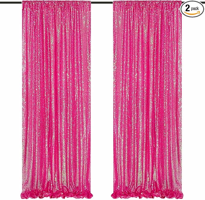 Sequin Backdrop Curtains Wedding Photo Backdrop Glitter Birthday Bridal Party Curtains Sparkle Background Drapes (Iridescent Hot Pink, 2 pcs-2ftx8ft)