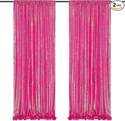 Sequin Backdrop Curtains Wedding Photo Backdrop Glitter Birthday Bridal Party Curtains Sparkle Background Drapes (Iridescent Hot Pink, 2 pcs-2ftx8ft)