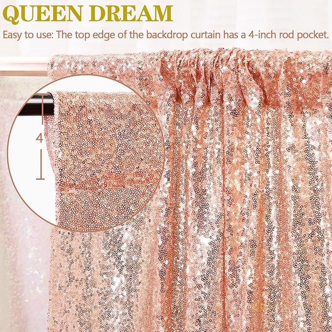 Backdrop Curtain Drapes 2 Panels Rose Gold Party Sequin Background 2FT x 8FT Wedding Ceremony Birthday Decorations Shimmer Fabric
