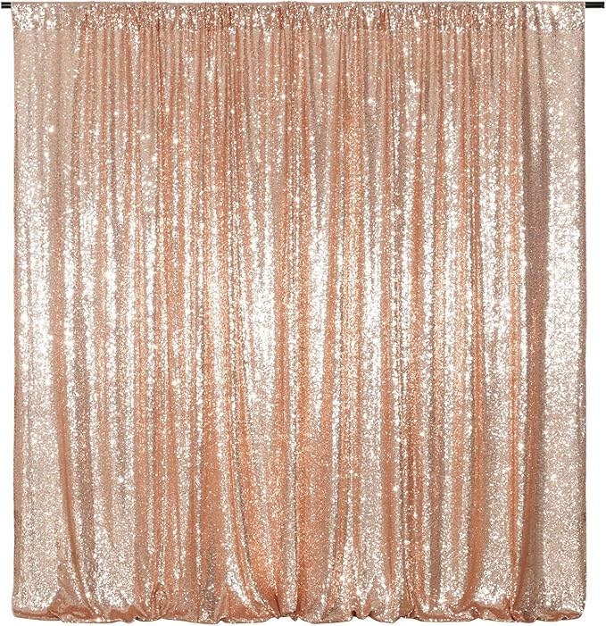 Poise3EHome Rose Gold Sequin Backdrop, 20Ft x 10Ft Glitter Photography Background Curtains for Party Baby Shower Wedding Birthday Christmas Thanksgiving Halloween Decoration