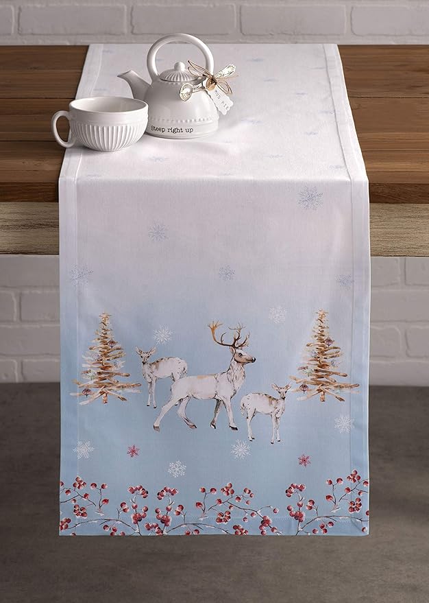 Maison d' Hermine Table Runner 100% Cotton Single Layer Table Runners 36 inches Long for Thanksgiving Christmas Decorations Home Kitchen Dining Party Wedding (Fairy Tale Forest, 14.5" x 36")