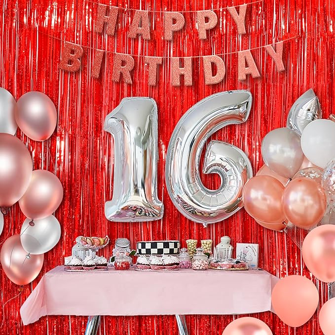 Red Metallic Tinsel Foil Fringe Curtains, 4 Pack 3.3x8.3 Feet Streamer Backdrop Curtains for Birthday Party Decorations, Halloween Decor, Foil Curtain Backdrop for Bachelorette Party
