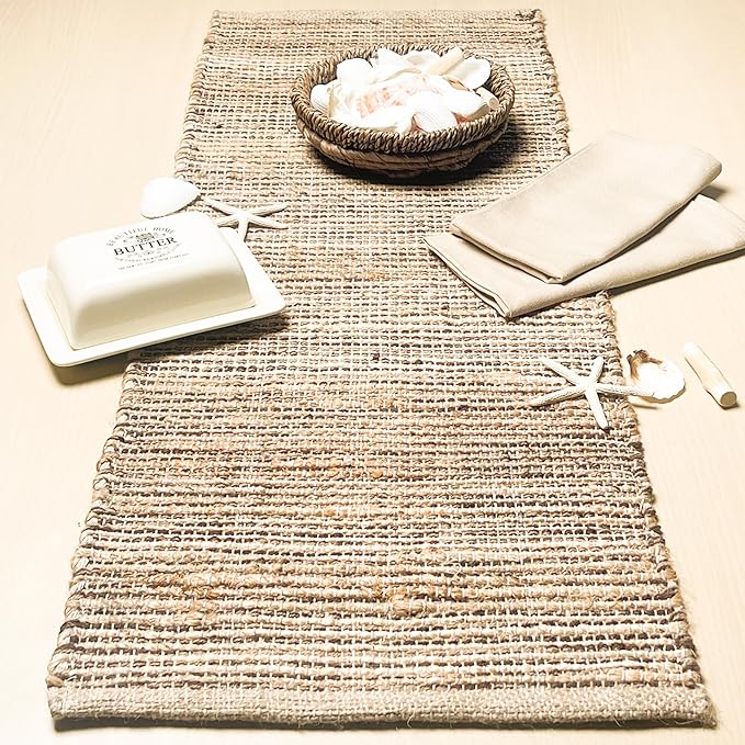 Chardin home Natural Jute Table Runner 13x36 Inch – Vintage Boho Rustic Table Decor – Handwoven Table Runner in Natural Jute and Brown – Farmhouse Dining or Console Table Accent