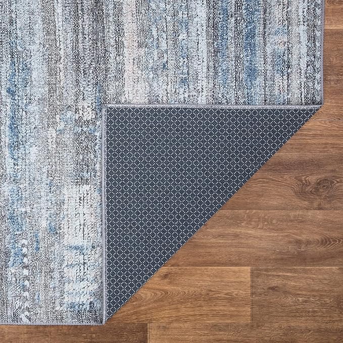 Bloom Rugs Washable Non-Slip 2' x 3' Rug - Gray/Blue/Blush Modern Abstract Area Rug for Living Room, Bedroom, Dining Room, and Kitchen - Exact Size: 2' x 3'