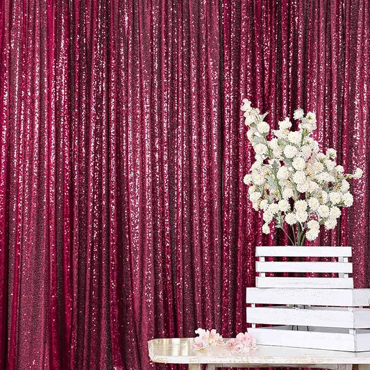 ShinyBeauty Burgundy Sequin Sparkling Backdrop 10x10FT | Photographic Glitter Fabric Backdrop for Wedding Birthday Baby Shower,Party Decor