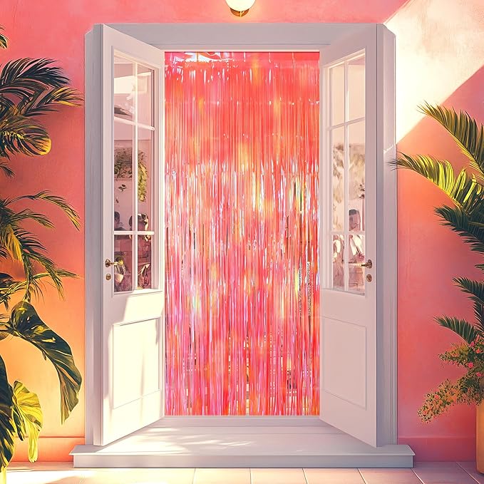 2 Pack Orange Party Streamers Backdrop Curtains, 3.3x8.2ft Holographic Tinsel Foil Curtain Photo Booth Props for Birthday, Wedding, Holiday Celebration, Bachelorette, Theme Decorations