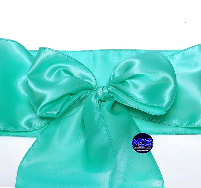 MDS Pack of 300 PCS Satin Chair Sashes Charmeuse Sateen Dining Chair Bows Ribbon Ties Back Sash for Wedding Party Birthday Home Hotel Restaurant Banquet Decoration (7 x 108 Inch, Sea Green)