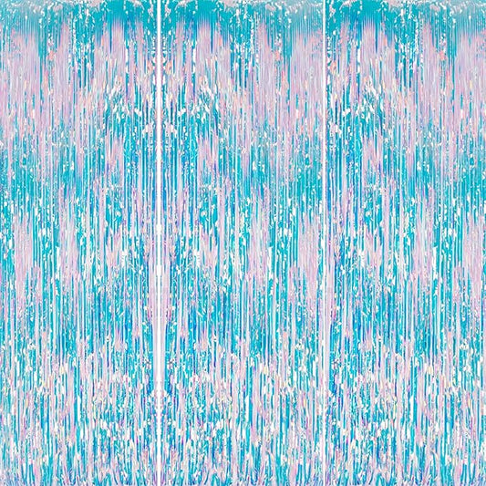 3 Pack Foil Fringe Backdrop - Iridescent Shiny Tinsel Curtains for Party Decoration/Photo Booth Props - 3.3x8.2 FT Metallic Foil Backdrop for Birthday, Wedding, Graduation, Christmas.