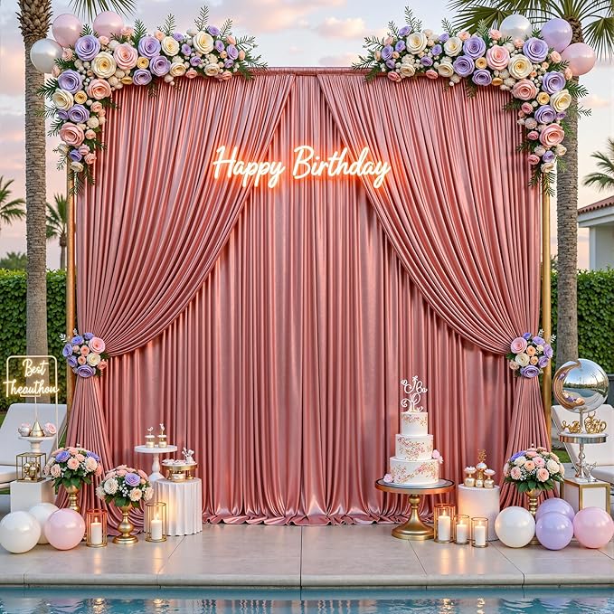 PartyVillage 10x10FT Blush Rose Gold Sequin Backdrop Curtain -2 Panels 5x10FT Wrinkle Free Shimmer Back Drop Cloth, Glitter Backdrop Drapes for Photography, Birthday, Wedding, Graduation Background