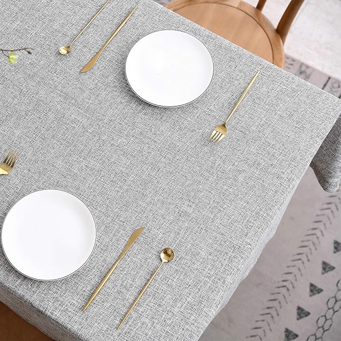 maxmill Flaxy Faux Linen Table Cloth with 2-Tone Slubby Texture Wrinkle Free Anti-Shrink Soft Tablecloth for Kitchen Dining Tabletop Outdoor and Indoor Use Rectangle 60 x 104 Inch Light Gray