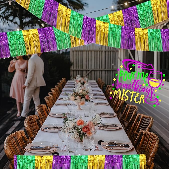 4 Pack 10 Feet Green Gold Purple Foil Fringe Garland Metallic Tinsel Streamers Banner Fringe Backdrop Banner for Parade Floats Mardi Gras Birthday Party Homecoming Decoration (Green Gold Purple)…