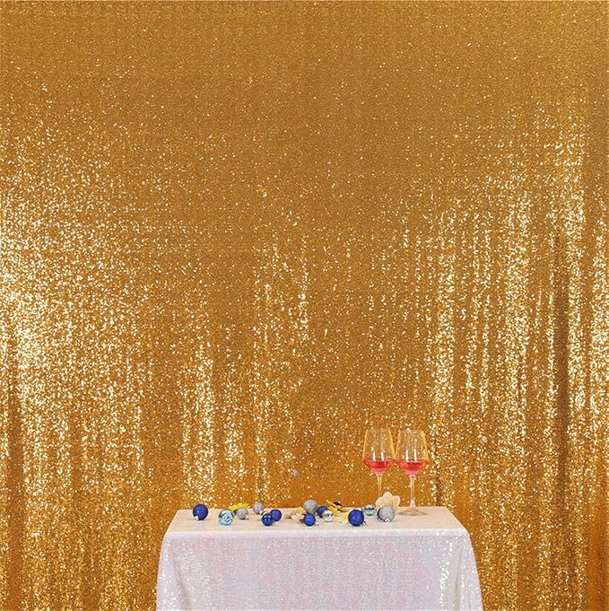 Eternal Beauty Yellow Gold Sequin Backdrop, 10x10 Ft Glitter Background Curtains for Shimmer Photography Party Wedding Birthday Back Drop Decor