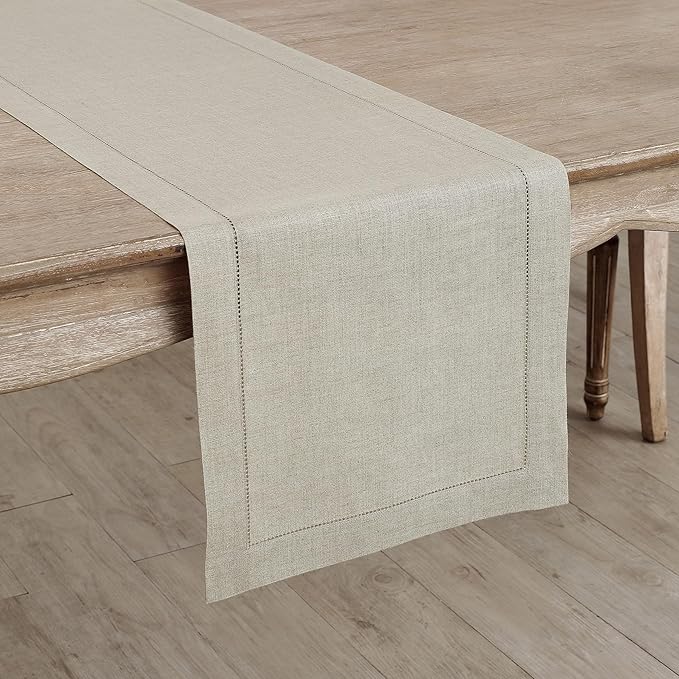 Solino Home Linen Natural Table Runner 72 Inches Long - 100% Pure Linen Hemstitch Table Runner 14 x 72 Inch for Dresser, Dining, Fall, Autumn, Halloween, Thanksgiving, Christmas - Classic Hemstitch