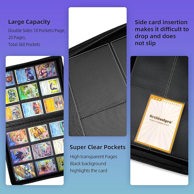 9 Pockets Premium Card Binder 360 Cards Trading Card Binders Zip Card Storage Display Album(9 Pocket 360 Card Slot,Blue)