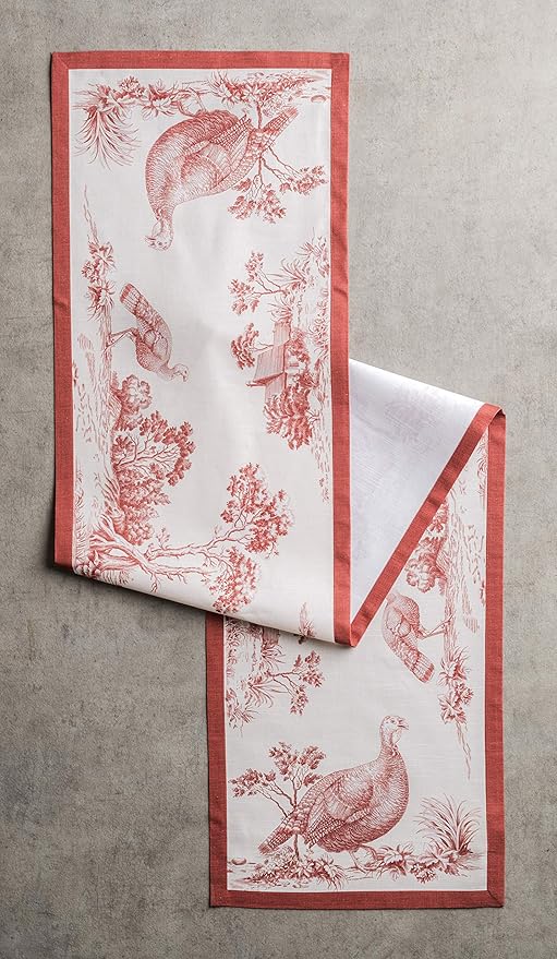 Maison d' Hermine Table Runner 100% Cotton Single Layer Table Runners 48 inches Long for Thanksgiving Christmas Decorations Home Kitchen Dining Party Wedding (Holy Jouy - Red, 14.5" x 48")