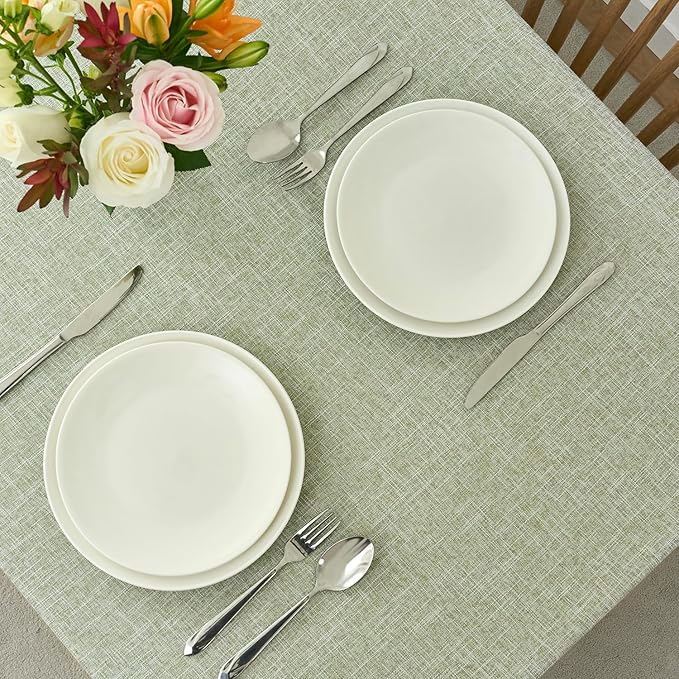 maxmill Flaxy Faux Linen Tablecloth with 2-Tone Slubby Yarn Textured Weaves Wrinkle Resistant Anti-Shrink Soft Table Cloth for Kitchen Dining Restaurant Tabletop Rectangle 60 x 120 Inch Sage