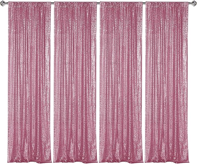 Sugargirl Pink Sequin Backdrop Curtain 4 Panels 2FTx8FT Glitter Pink Background Drapes Sparkle Photography Backdrop for Party Wedding Birthday Wall Decoration