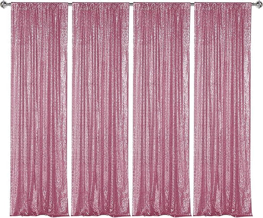 Sugargirl Pink Sequin Backdrop Curtain 4 Panels 2FTx8FT Glitter Pink Background Drapes Sparkle Photography Backdrop for Party Wedding Birthday Wall Decoration