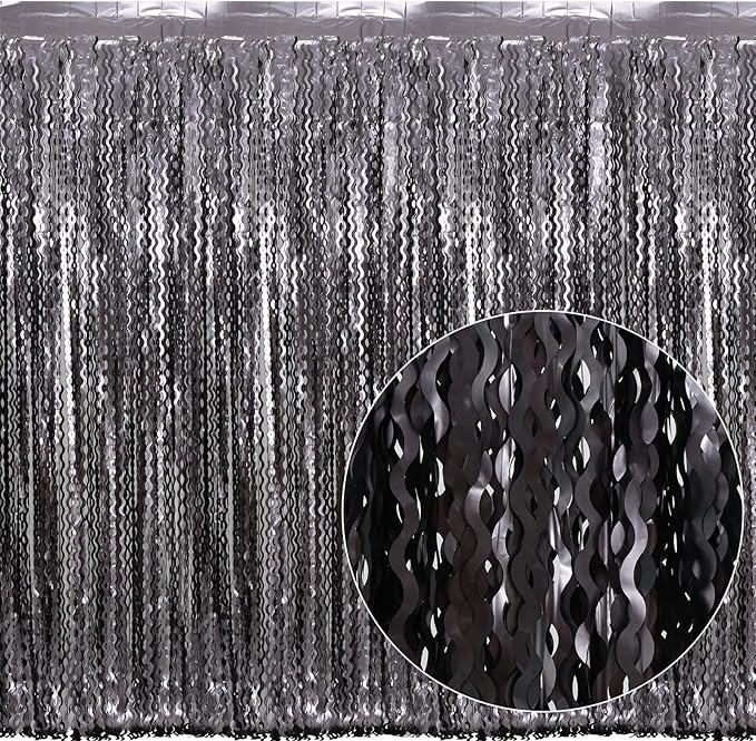 4 Pack Wavy Grey Foil Fringe Curtains Party Decorations - 3.3 ft x 6.6 ft Tinsel Curtain Backdrop for Birthday Bachelorette Wedding Birthday Disco Party Decorations