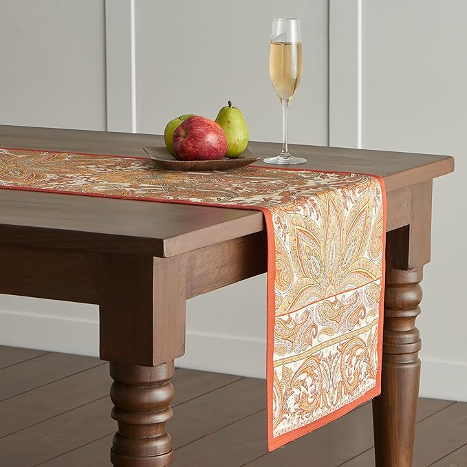 Maison d' Hermine Table Runner 100% Cotton Single Layer Table Runners 60 inches Long for Thanksgiving Christmas Decorations Home Kitchen Dining Party Wedding (Kashmir Paisley, 14.5" x 60")