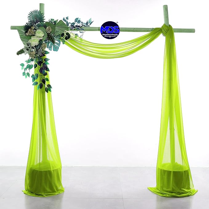 MDS Halloween Chiffon Draping Fabric - 1 Panel, 30" Wide x 50ft Long - Sheer Spooky Arbor & Canopy Drapery for Haunted House Backdrops, Party Ceilings, DIY Costumes & Themed Events - Parrot Green
