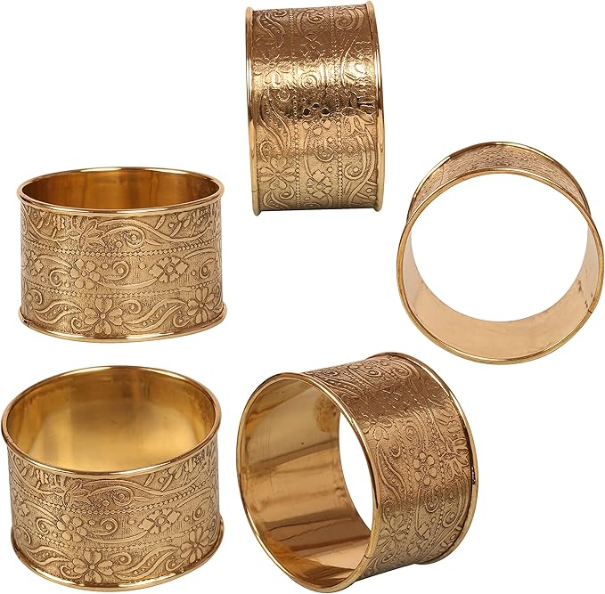Gorgeous Beautifully Handcrafted Floral Large Size Gold Color Party Dining Table Napkin Holders (Set Of 6)