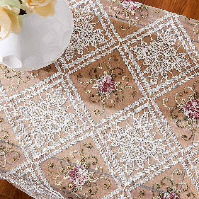 Warm Home Designs 60 x 84 Rectange Tablecloth. Use White Macrame Tablecloth as Embroidered Tablecloth, Dining Table Cover or Holiday Tablecloth. Vintage Tablecloth for Vintage Kitchen. VTC White 84