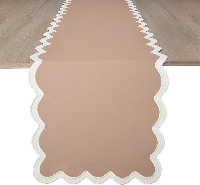 Folkulture Table Runners | Fall Table Runner 108 inches Long | Scallop Table Runner for Fall Decor or Boho Decor | Brown Table Runners for Dining Room | Thanksgiving Decorations for Home