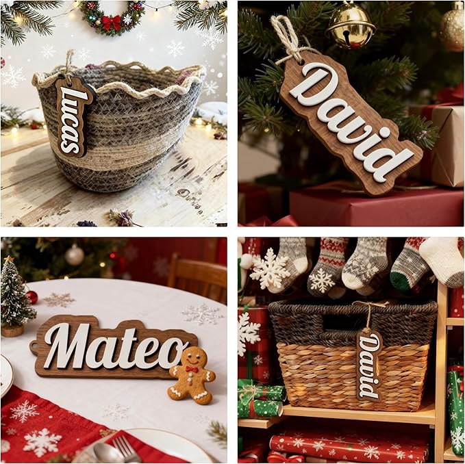 3Pcs Personalized Christmas Stocking Name Tags Custom Wooden Stocking Name Tag Customized Letters Tags Custom Xmas Stockings Hanging Tag Gifts for Christmas Stockings