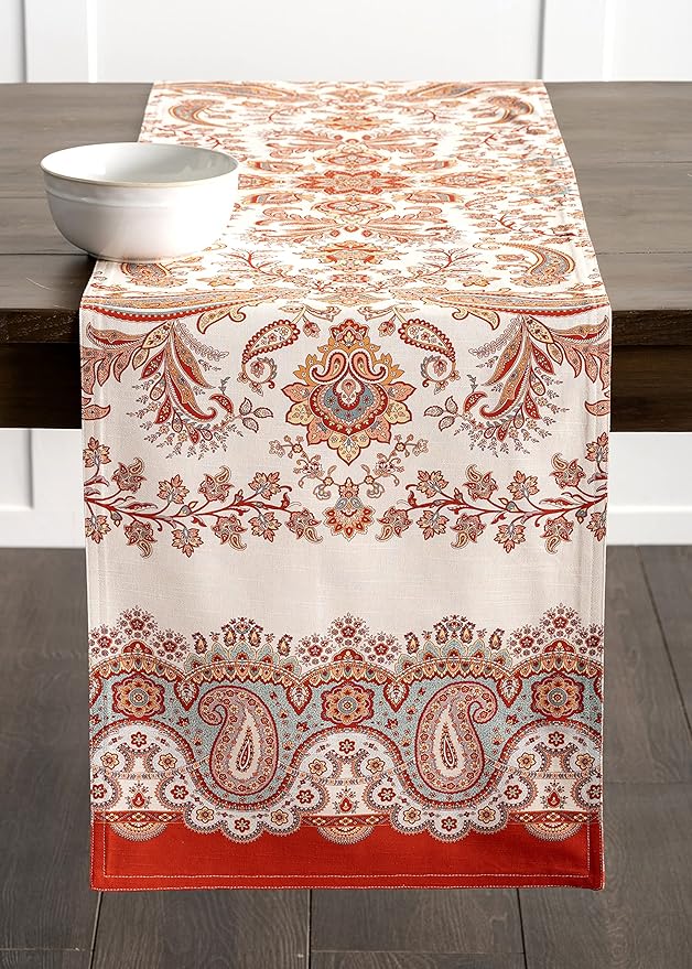 Maison d' Hermine Table Runner 100% Cotton Double Layer Table Runners 108 inches Long for Thanksgiving Christmas Decorations Home Kitchen Dining Party Wedding (Cachemire, 14.5" x 108")
